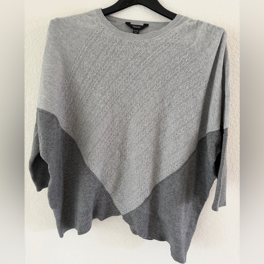 Simply Vera Vera Wang Two-Tone Gray Poncho Sweater - XL/XXL